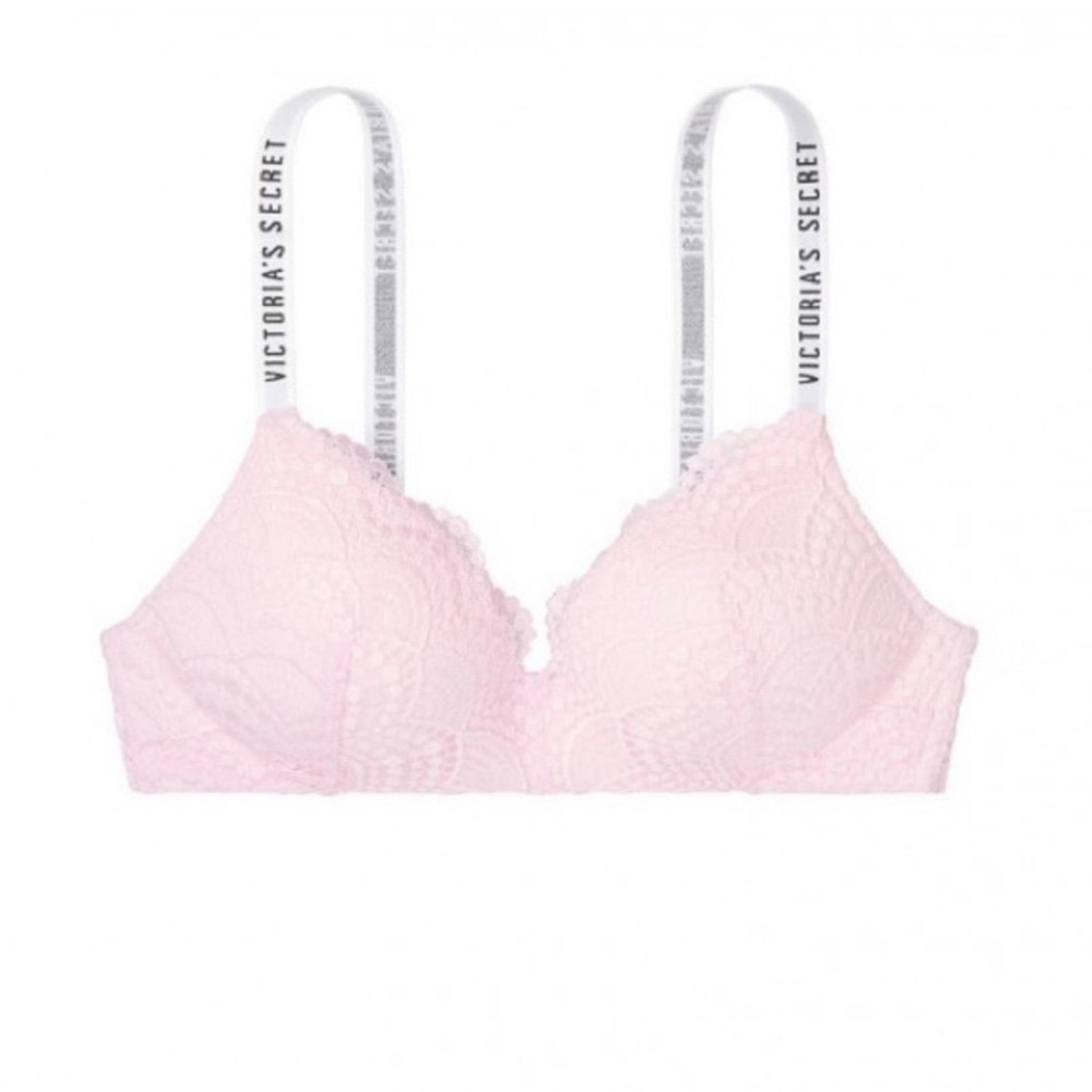 Victoria Secret Lace T Shirt Bra Lightly Lined Wireless Pink 32DD - Picture 2 of 8